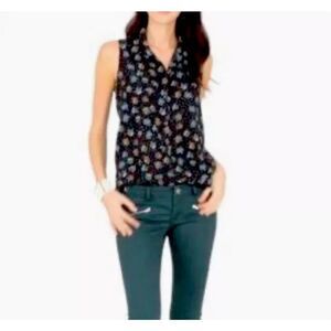 Cabi Whimsy Black Floral Dot Blouse Medium #3440